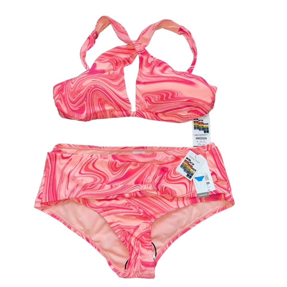 Time and Tru Women’s Pink Retro Two Piece Swimsuit Set- NEW Size 8-10 - Picture 2 of 6